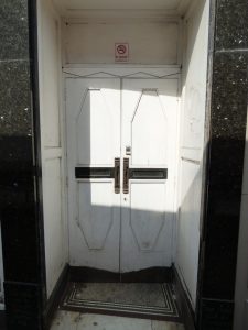 Burton building coffin doors, Kendal, 2017