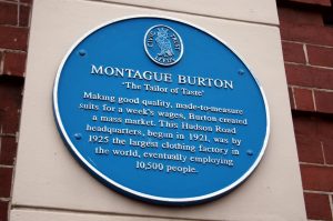 Blue plaque on Burton factory, Harehills, Leeds, 2013