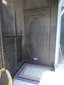 Former Burton store coffin door and mosaic tiles, Llandudno, 2018