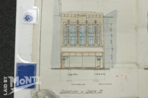 1930 architectural drawing by Harry Wilson for Burton store at 4-6 Queen Street differing from the design that was actually built with elephant heads