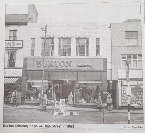 Newspaper photo of former Burton store, Ashford, Kent, 1963