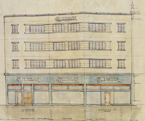 Architectural drawing of Notting Hill Gate Burton building